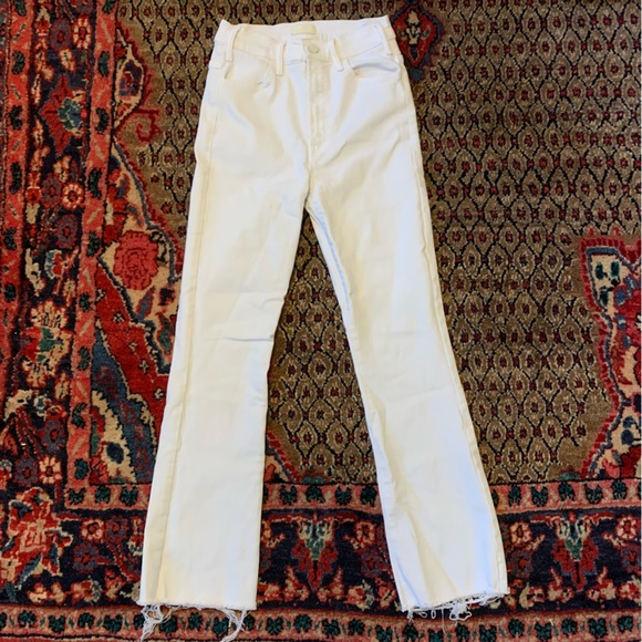 MOTHER Chalk Ivory High Waisted Rascal Ankle Fray Jeans - Picture 2 of 11
